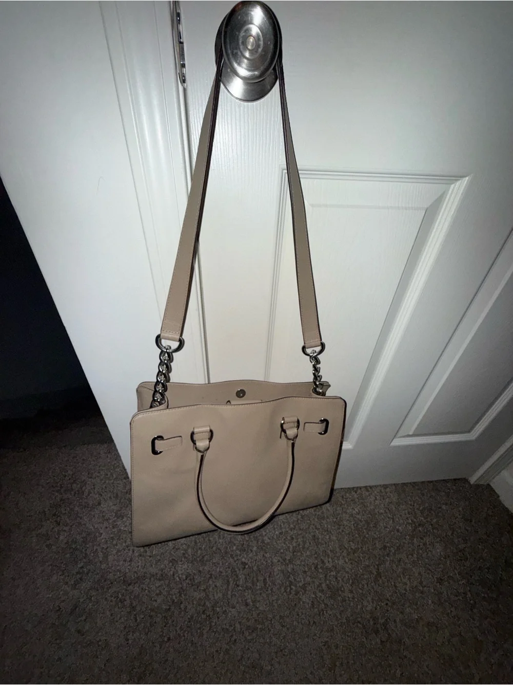 Michael Kors Taupe Leather Satchel with Silver Hardware